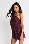 Two-Faced Wine Lace Halter Romper